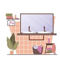 schone badkamer decoratie spiegel wastafel kast huis interieur plat ontwerp vector
