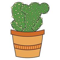 groene cactusvijgcactusplant in de bromn orange pot vector