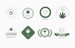 verzameling cannabisobjecten met cirkel, ster, lint vector
