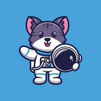 schattige astronaut kat met helm cartoon vectorillustratie vector