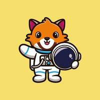 schattige astronaut wasbeer met helm cartoon vectorillustratie vector