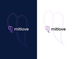 letter m met liefde creatief modern logo ontwerpsjabloon vector