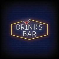 drink bar neon teken op bakstenen muur achtergrond vector