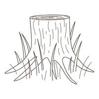 een stomp van een boom. bos, natuur. decoratief element met een omtrek. krabbel, met de hand getekend. zwart wit vectorillustratie. geïsoleerd op een witte achtergrond vector