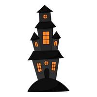 een griezelig huis met torens. het zwarte kasteel op de heuvel. halloween. vector