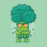 broccoli plantaardige karakter mascotte met koele uitdrukking geïsoleerde cartoon in vlakke stijl ontwerp vector