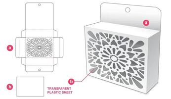 kartonnen hangende verpakking met gestencilde mandala en doorzichtig plastic vel gestanst sjabloon vector