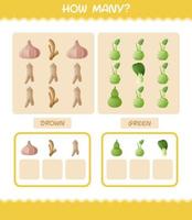 hoeveel cartoon groenten. tel spel. educatief spel voor kleuters en peuters vector