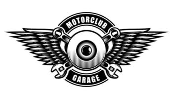 een oog met de vleugels motor club vector badge