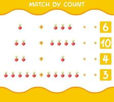 match door telling van cartoon radijs. match en tel spel. educatief spel voor kleuters en peuters vector