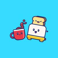 schattige koffie met toast brood cartoon vector pictogram illustratie. ontbijt eten pictogram concept geïsoleerde premium vector. platte cartoonstijl