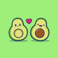schattig paar avocado cartoon vector pictogram illustratie. fruit liefde pictogram concept geïsoleerde premium vector. platte cartoonstijl