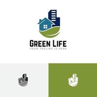 blad eco groen gebouw huis hotel flat appartement logo vector