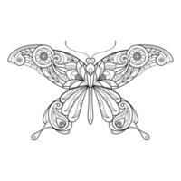 hand getrokken mandala vlinder decoratief ornament. voor kleurplaat, printontwerp, enz. vector