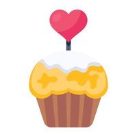 Valentijn cupcake met een hart decor, plat icoon vector