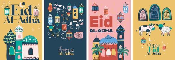 gelukkige eid al adha mubarak offer vakantie wenskaart en poster geometrische vectorillustratie vector