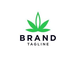 medisch embleem. groene marihuana cannabis met negatieve ruimte kruis plusteken binnen geïsoleerd op een witte achtergrond. platte vector logo-ontwerpsjabloon sjabloon.
