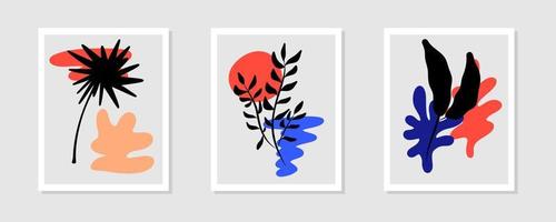 botanisch abstract hedendaags midden van de eeuw moderne bloemen bladeren boho poster voorbladsjabloon. minimale en natuurlijke composities voor ansichtkaart, omslag, behang, kunst aan de muur. vector