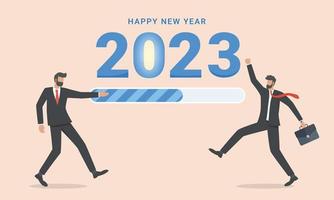 gelukkige zakenman met voortgangsbalk download nieuwjaar 2023 vector