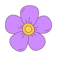 de violette bloem in traditionele cartoonstijl. vectorillustratie geïsoleerd op een witte achtergrond. symbool van bloesem en tuinieren. afbeelding voor sticker, print, poster, wenskaart vector