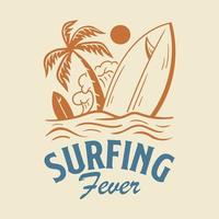 surfen t-shirtontwerp, vintage zomerparadijs strand t-shirtontwerp vector