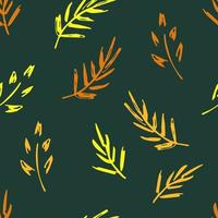 eenvoudig bloemen vector naadloos patroon. gele, oranje twijgen, bladeren op een donkergroene achtergrond. voor prints van stof, verpakkingen, kleding.
