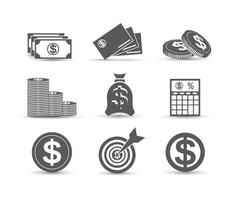 set van financiële pictogrammen met dollarsymbolen, vectorillustratie vector