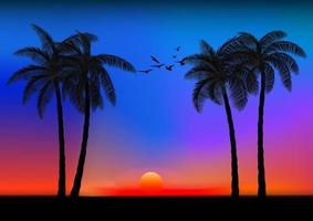 landschapsmening tekeningspalm met zonsondergang of zonsopgang achtergrond vectorillustratieconcept romantic vector