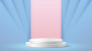 wit podium met blauwe en roze lege ruimte. pastel kamer minimale scène. lege ruimte voor productpresentatie. 3D-vectorillustratie. vector