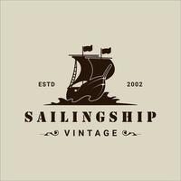 zeilschip logo vintage vector illustratie sjabloon pictogram grafisch ontwerp. retro marine boot teken of symbool voor print t-shirt concept reizen zaken met typografie stijl