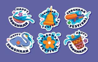 happy songkran festival stickers pakket vector