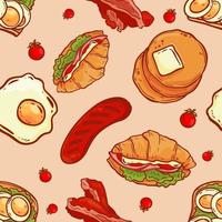 doodle ontbijt naadloos patroon vector