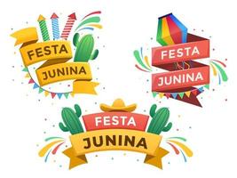 festa junina lintontwerp met tekst en met 3 variaties. festa junina ontwerpelement. kan worden gebruikt voor banners, posters, flyers, wenskaarten, ansichtkaarten, animaties, web, sjablonen, prints, enz vector