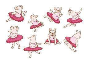 schattige franse bulldog dansen ballet in verschillende poses dansen hond geïsoleerde vector set