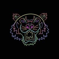 tijger kleurrijk neon met zwarte achtergrond vector