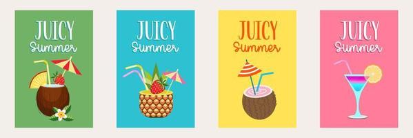 een set zomerse heldere, kleurrijke, vectorposters. vector