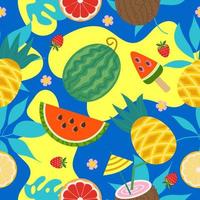 zomer heldere vector naadloze patroon met sappige vruchten en tropische bladeren.