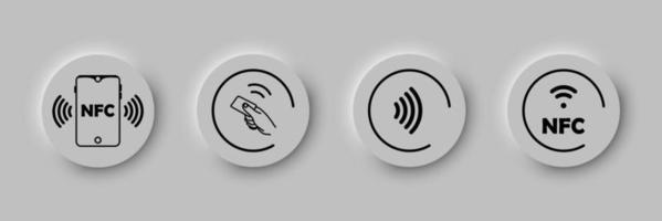 een set ronde nfc-pictogrammen. pictogram contactloos betalen. draadloos betalen. kredietkaart. gebruikersinterface-elementen voor een mobiele applicatie. neomorfisme stijl. geïsoleerd op de achtergrond vector