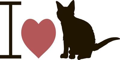 zwarte kat en rood hart op een witte achtergrond. ik houd van katten. vector afbeelding.