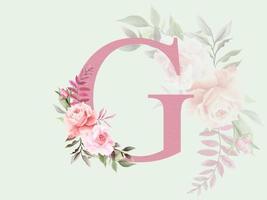 mooi alfabet g met bloemenboeket vector