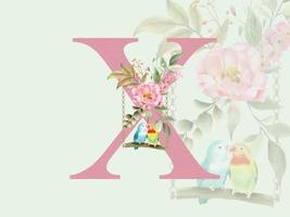 mooi alfabet x met bloemenboeket vector