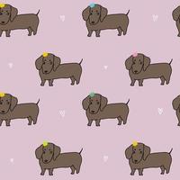 schattige kleine teckel hond met kronen, harten. roze patroon en papier voor scrapbooking doodle huisdier. vector