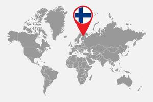 pin-kaart met finland vlag op wereld map.vector afbeelding. vector