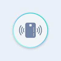 contactloos creditcardpictogram, kaart met radiogolf buiten, creditcardbetalingsteken, rond stijlvol pictogram, vectorillustratie vector