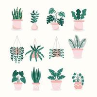 flat home plantenset collectie vector