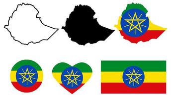 ethiopië kaart vlag icon set vector