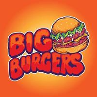 heerlijke grote hamburger fastfood vectorillustraties voor uw werk logo, mascotte merchandise t-shirt, stickers en labelontwerpen, poster, wenskaarten reclame bedrijf of merken. vector