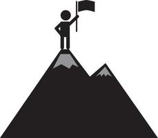 een man op de bergtop pictogram op witte achtergrond. prestatie van de mens op het pictogram van de bergtop. vector