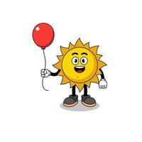 cartoon van de zon die een ballon vasthoudt vector