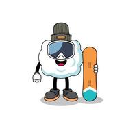 mascotte cartoon van cloud snowboard speler vector